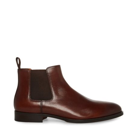 Dark Brown Steve Madden Agate Leather Men's Chelsea Boots | PH 0854ZTH